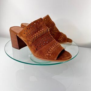 Caslon Maggie Slide Sandals Brown Leather geometric cutouts